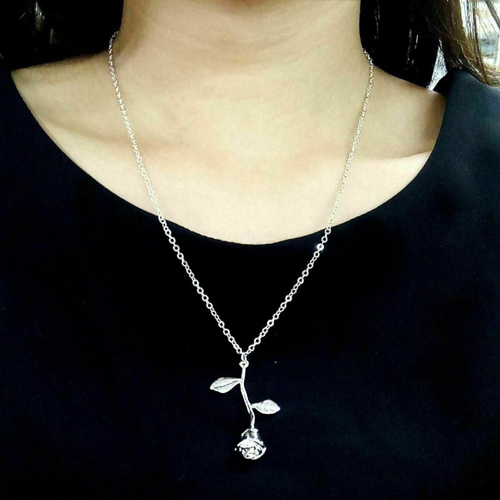 Delicate Rose Flower Pendant Necklace Silver Boho BFF Bridesmaid Women G…